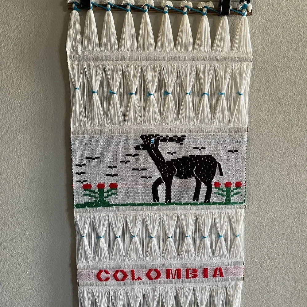 VTG Woven Colombian Wall Hanging Art Deco‎ Tapestry 14 1/2 X 57